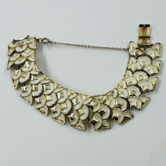 CORO PEGASUS Gold Tone And Enamel Panel Bracelet Fish Scale Vintage READ - Picture 1 of 10